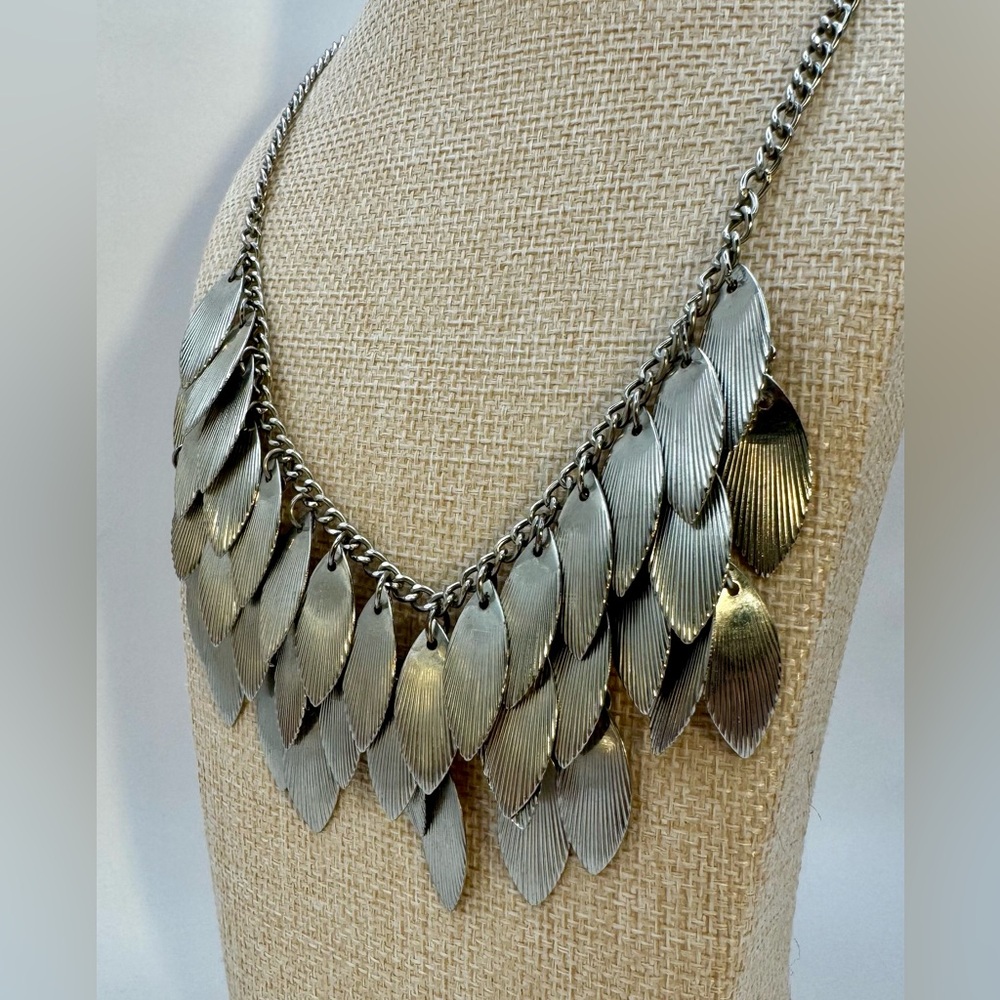 Dramatic Statement Bib Necklace Of Cascading Leaf… - image 5